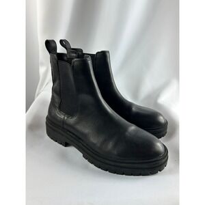 Steve Madden Black Leather Lug Sole Chelsea Boots Chunky Edgy Grunge Size 9M